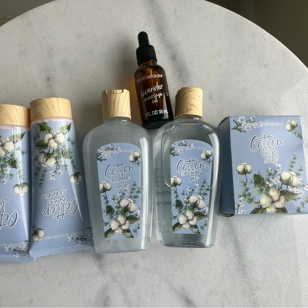 Green Canyon Spa 6pcs Cotton Lotion,Shower Gel,Bubble&Salt Bath,Hand Cream&Oil - Picture 4 of 6